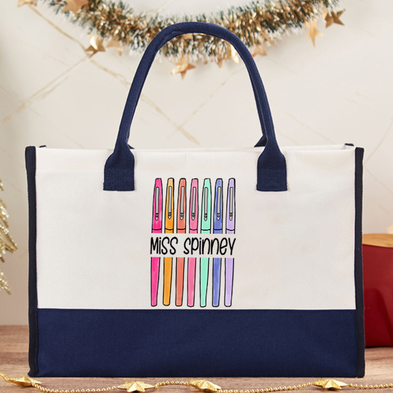 Personalized Colored Pens Teacher Name Teacher Cotton Tote Bag