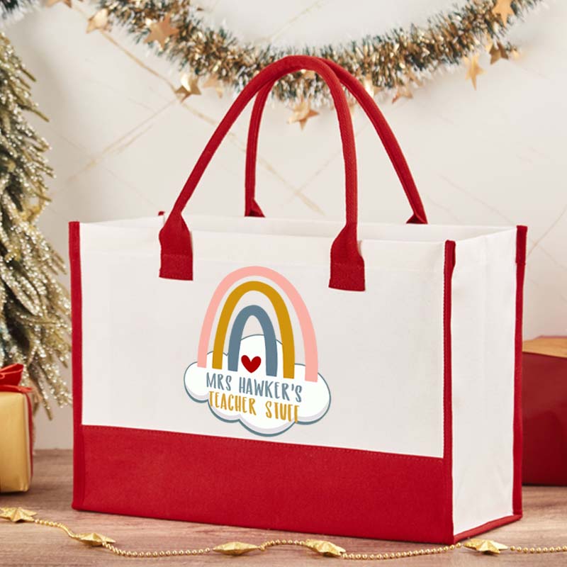 Personalized Name Teacher Stuff Cotton Tote Bag