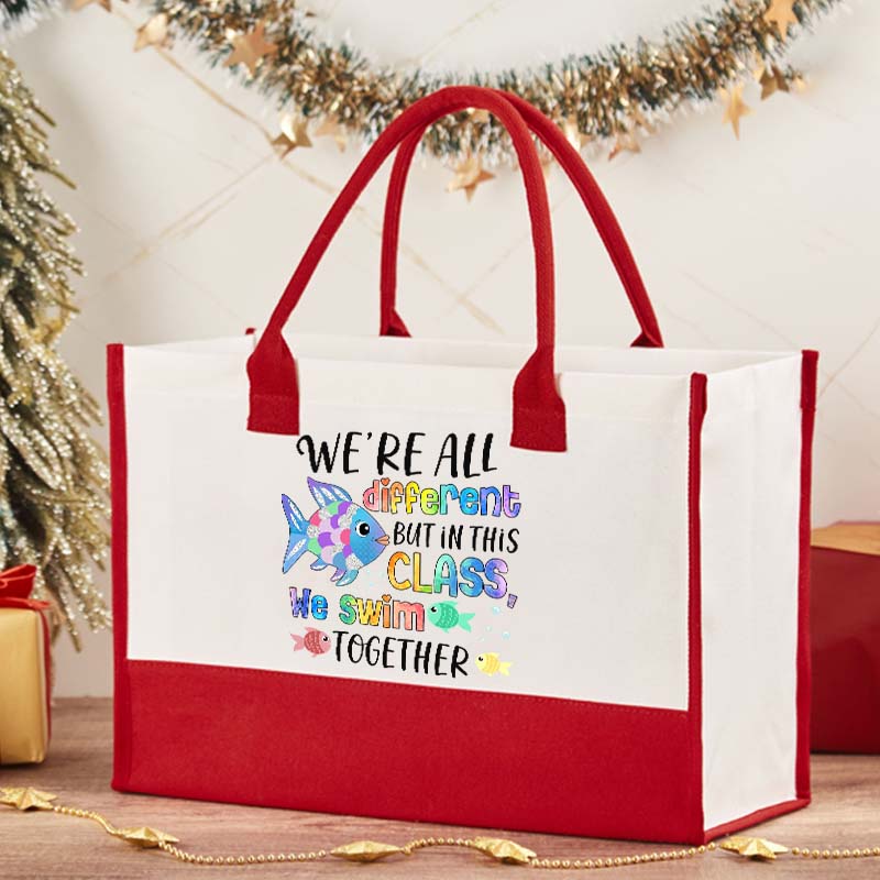 We're All Different but We Swim Together Teacher Cotton Tote Bag