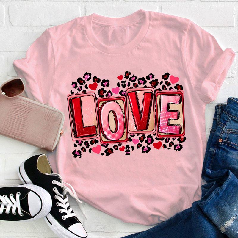 Pink Leopard Love Teacher T-Shirt