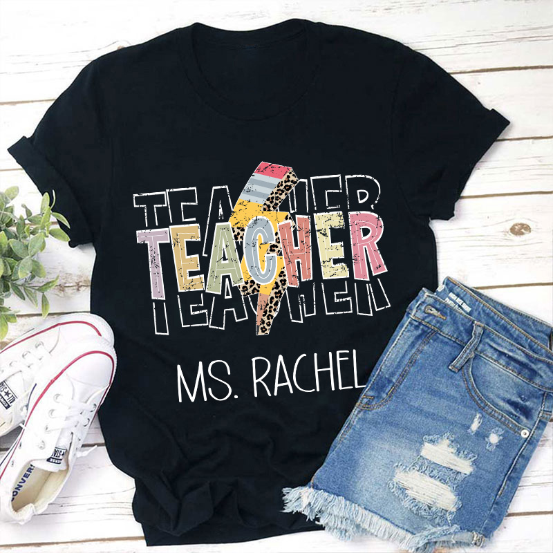 Personalized Lightning Pencil Teacher T-Shirt