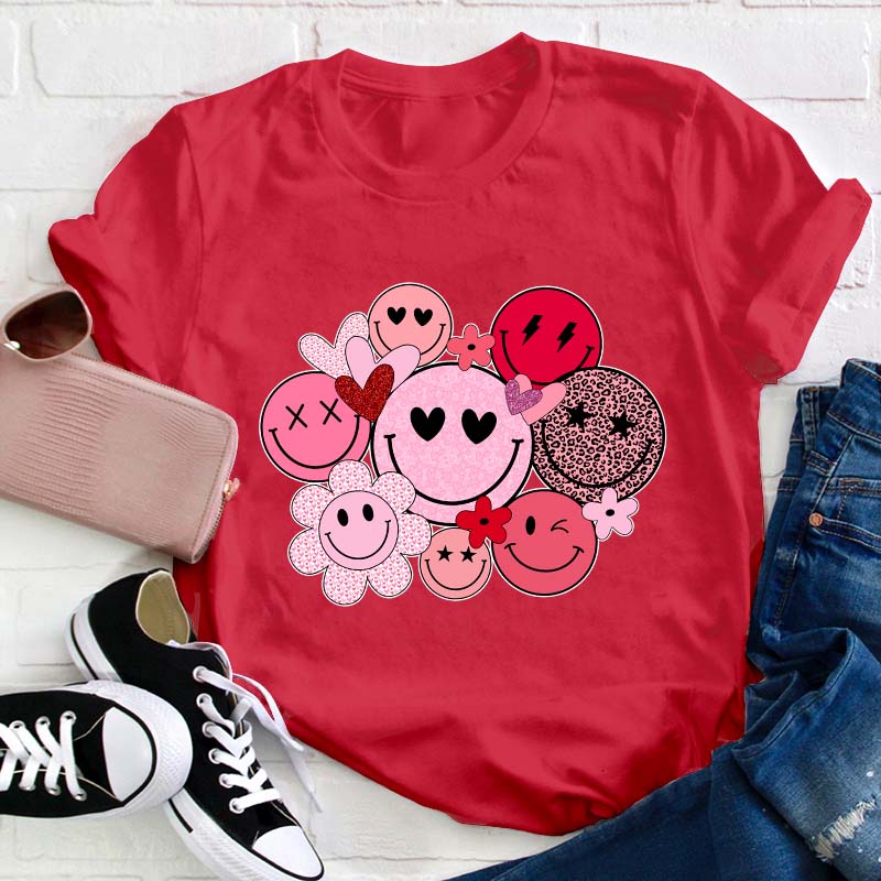 Valentines Smiley Faces Teacher T-Shirt