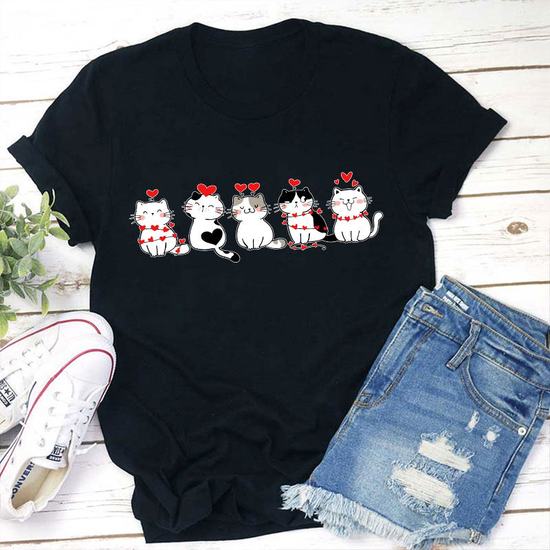 Hearts And Kittens Teacher T-Shirt