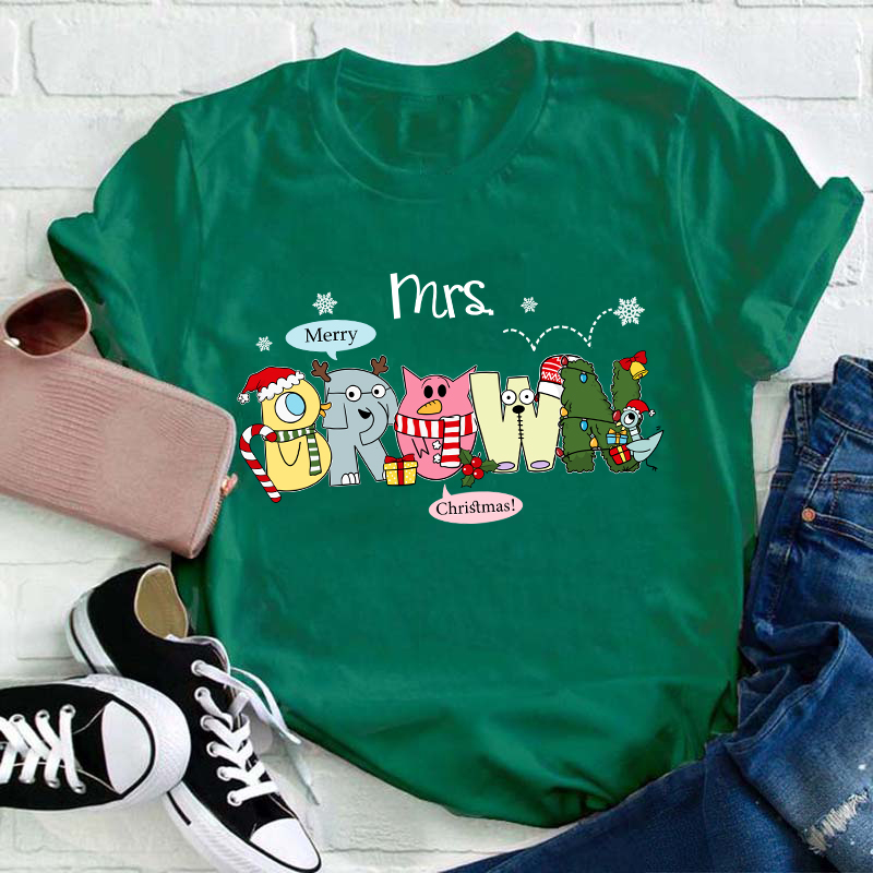 Personalized Name Merry Chrisrams Teacher T-Shirt