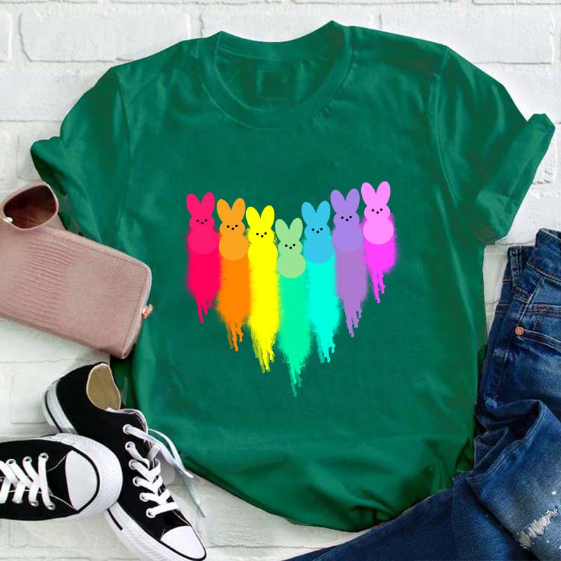 Colorful Easter Peeps Heart Teacher T-Shirt
