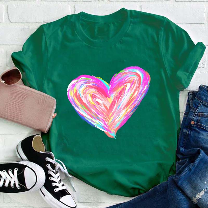 Colorful Rainbow Heart Teacher T-Shirt