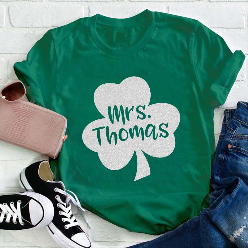 Personalized Name Lucky Shamrock Teacher T-Shirt