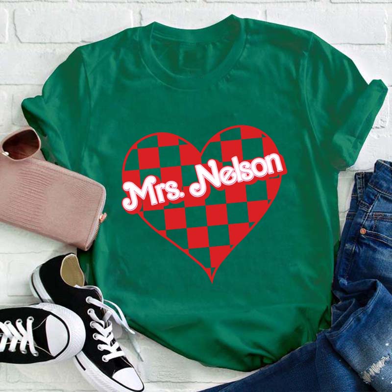 Personalized Name Heart Checker Teacher T-Shirt