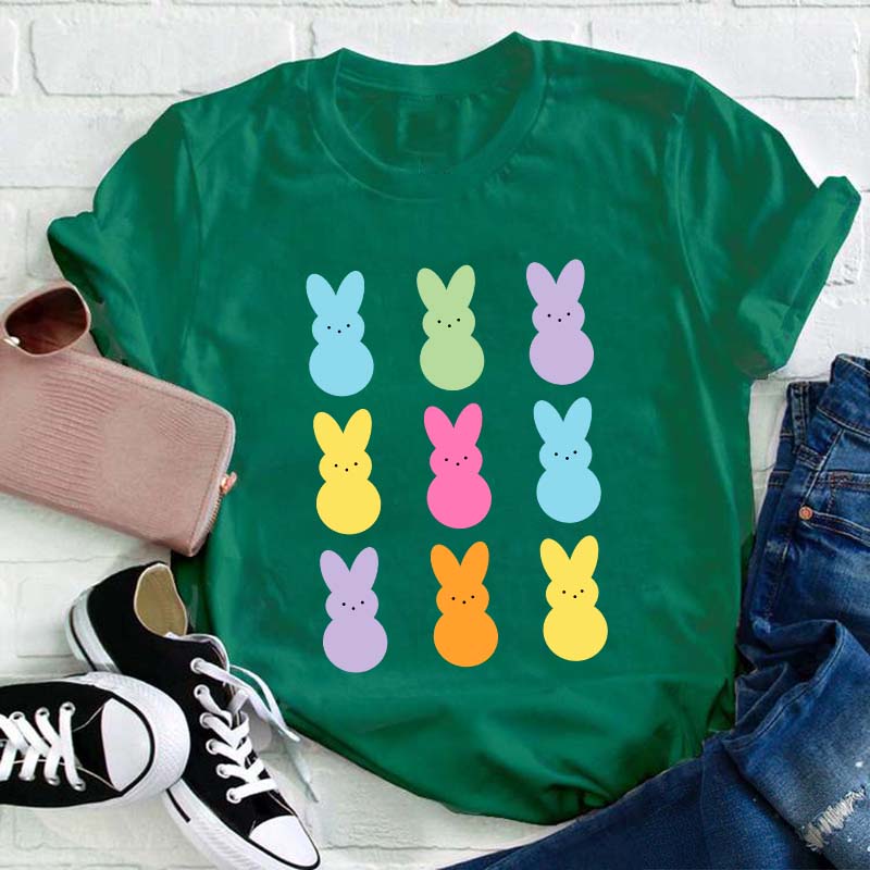 Colorful Easter Peeps Teacher T-Shirt