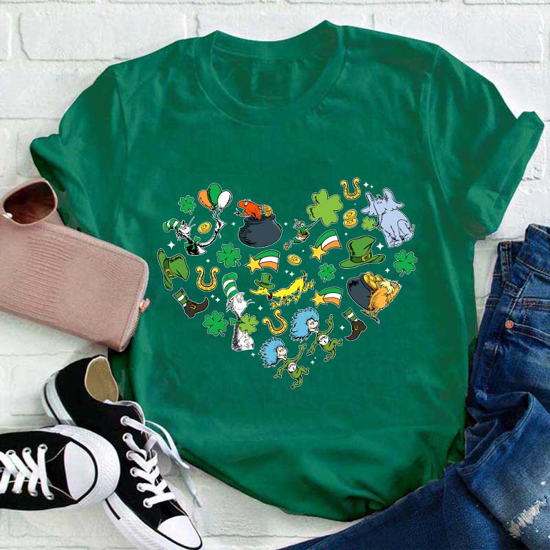 St Patrick Day Love Heart Teacher T-Shirt