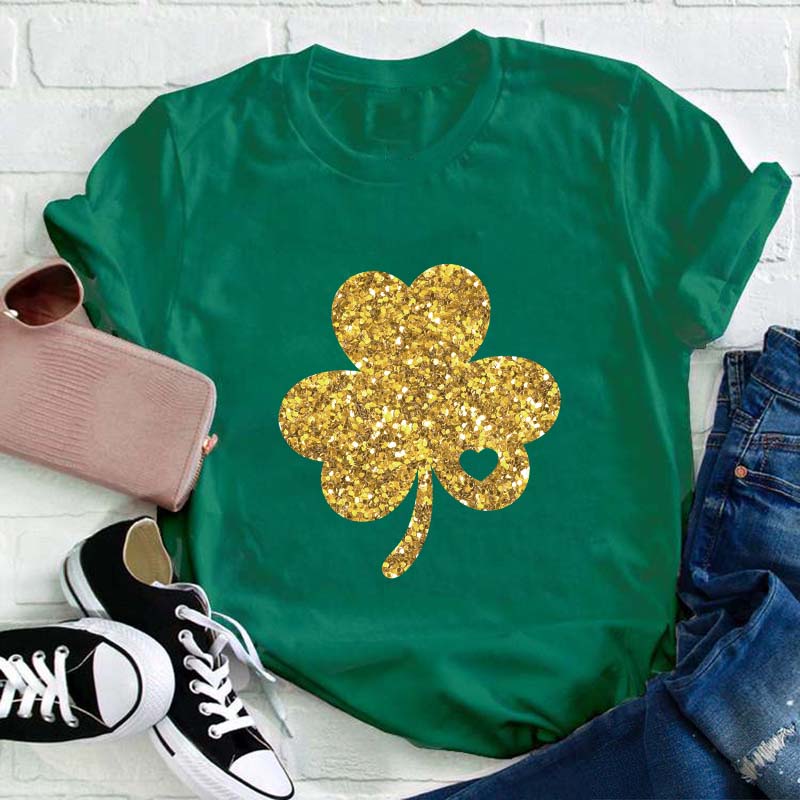 Glitter Shamrock Teacher T-Shirt