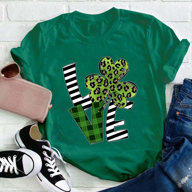 Love Patrick Day Leaf Clover Teacher T-Shirt