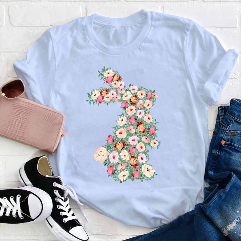 Floral Bunny Teacher T-Shirt