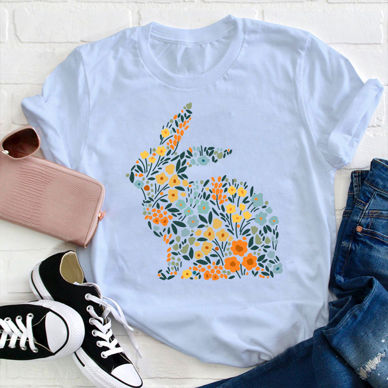 Floral Bunny Teacher T-Shirt