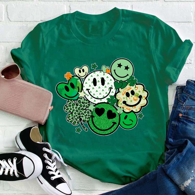 St Patricks Day Smiley Faces Teacher T-Shirt