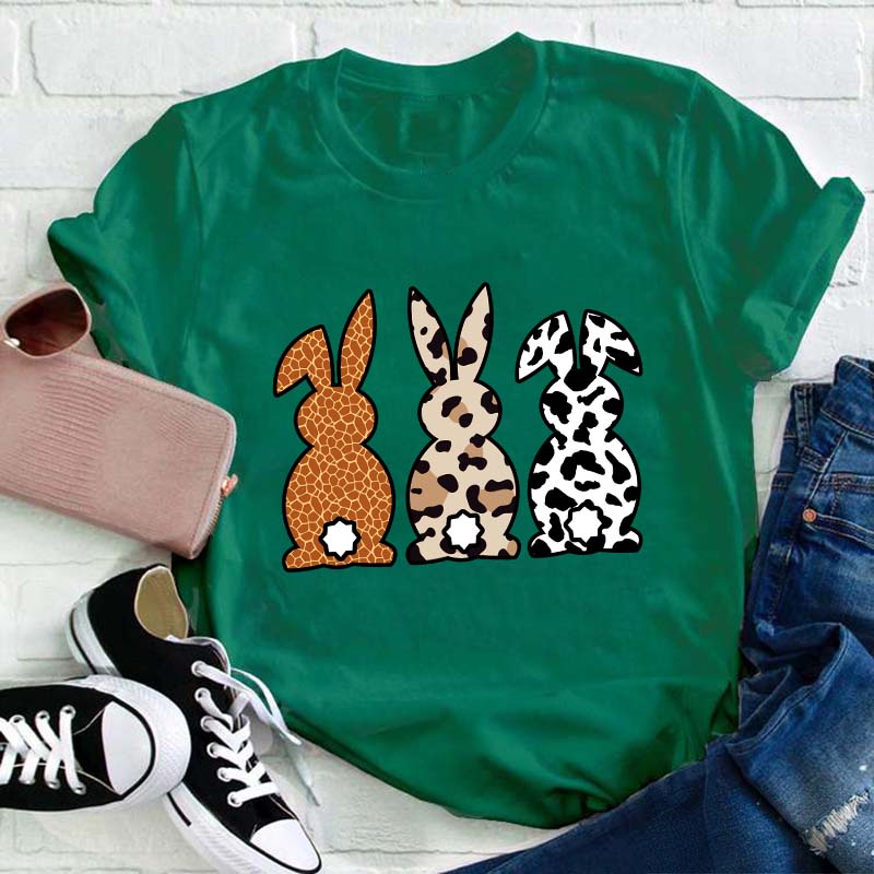 Leopard Bunnies Teacher T-Shirt