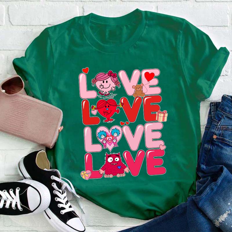 Love Cartoon Characters Teacher T-Shirt