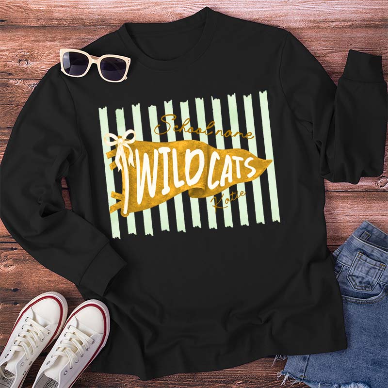 Personalized Mascot School Spirit Stripes Pennant Teacher Long Sleeve T-Shirt