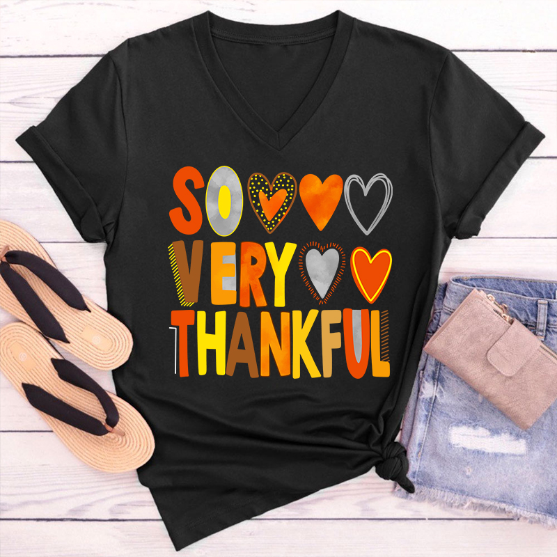 So Very Thankful Teacher Female V-Neck T-Shirt