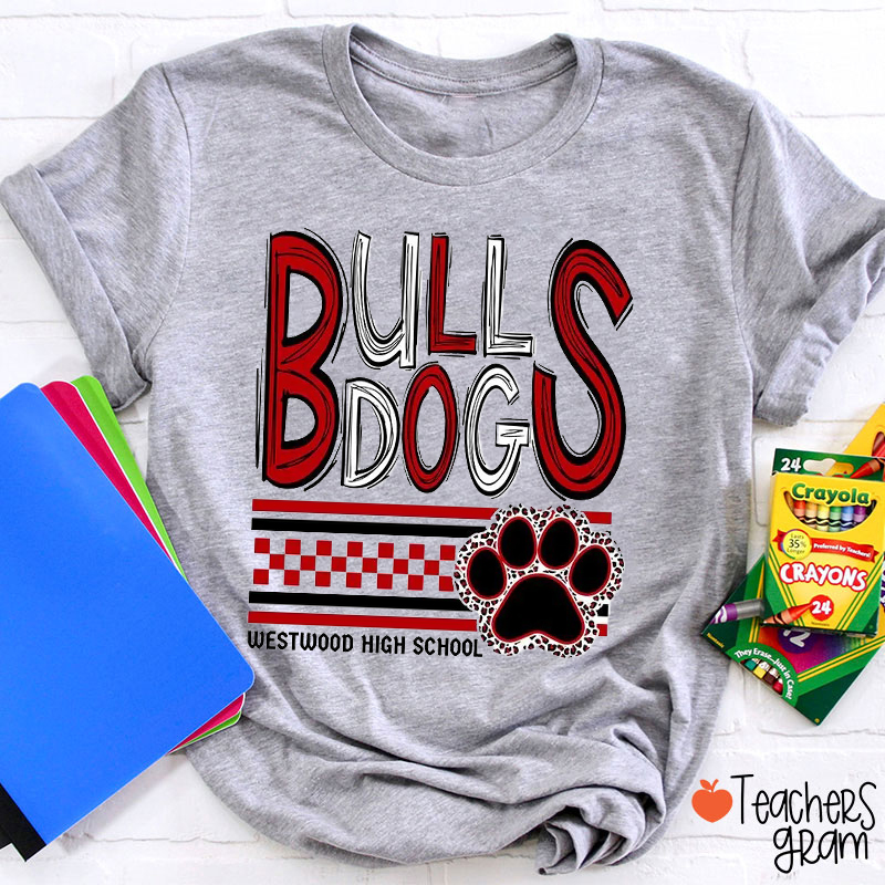 Personalized Mascot Paw And School Name Checkered Design Teacher T-Shirt