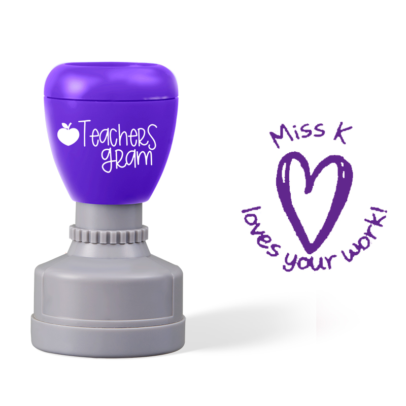 Personalized Name Heart Loves Your Work Teacher Stamp
