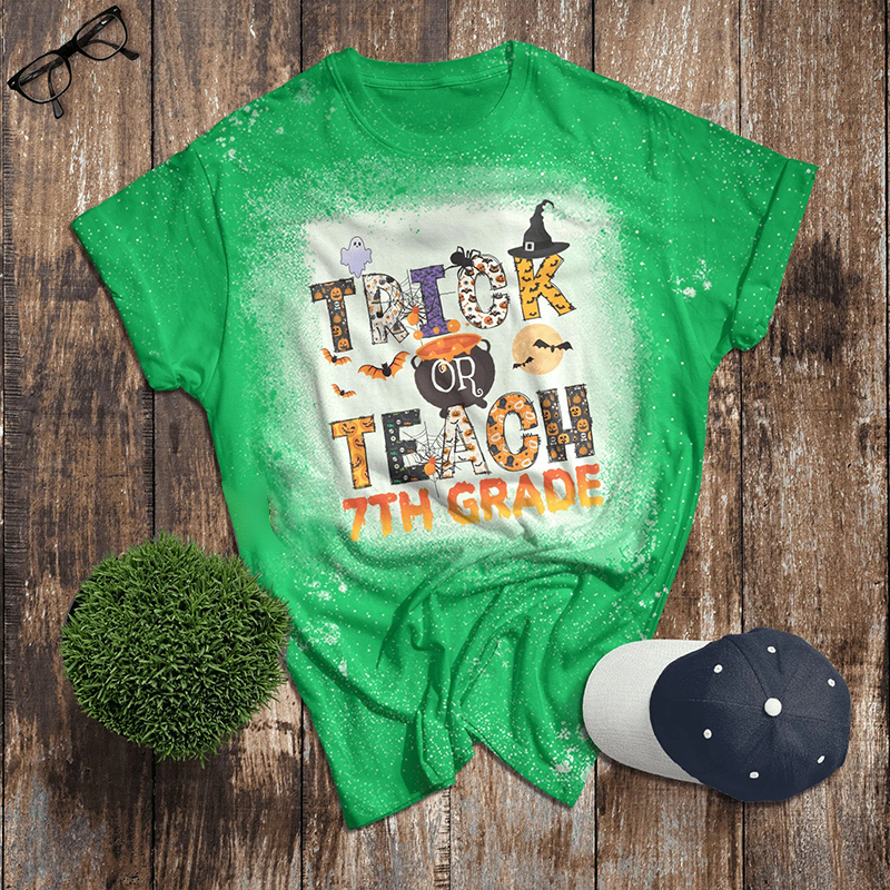 Personalized Grade Trick Or Teach Teacher Printed T-Shirt