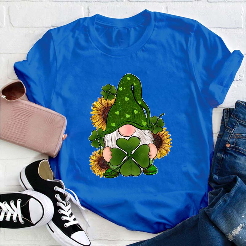 St. Patricks Day Gnome With Sunflowers Teacher T-Shirt