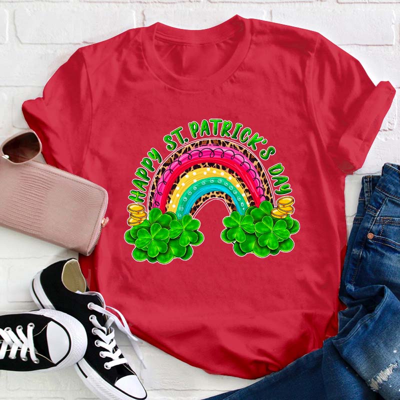 Happy St Patrick's Day Rainbow Teacher T-Shirt