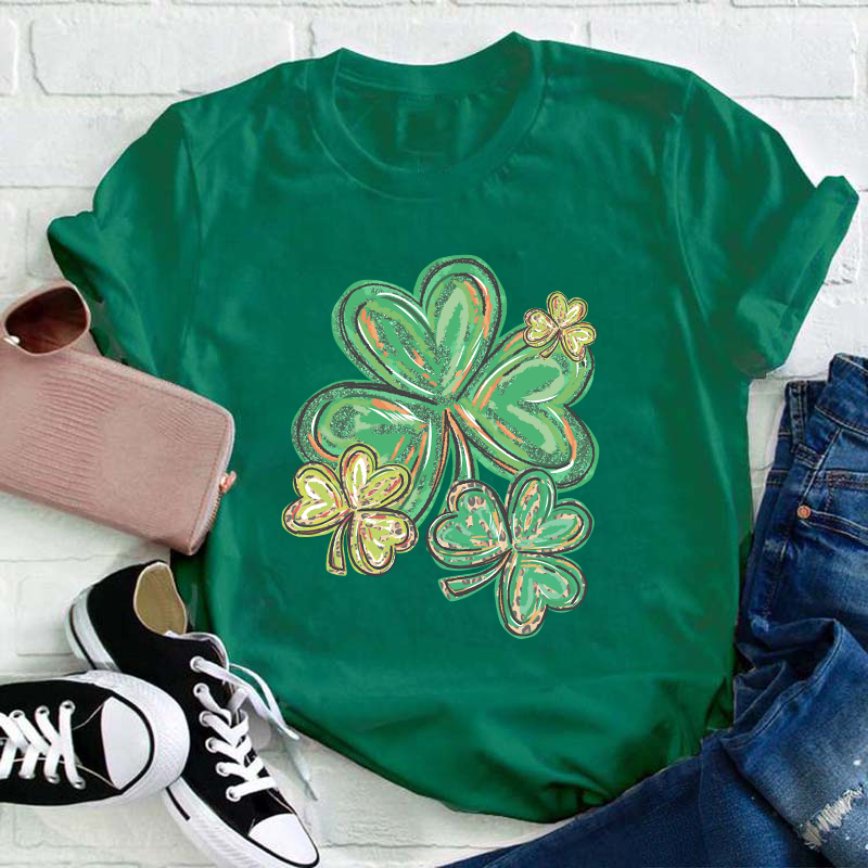 St Patrick's Day Clover Print Teacher T-Shirt