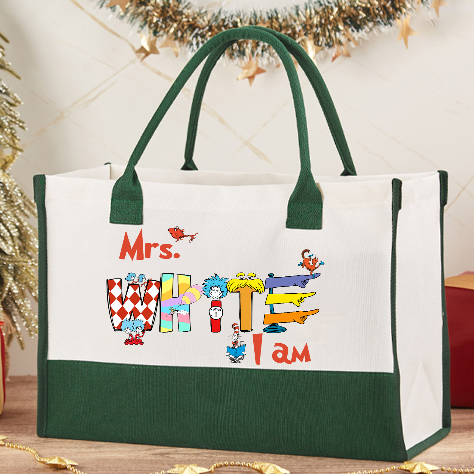 Personalized Name I Am Teacher Cotton Tote Bag