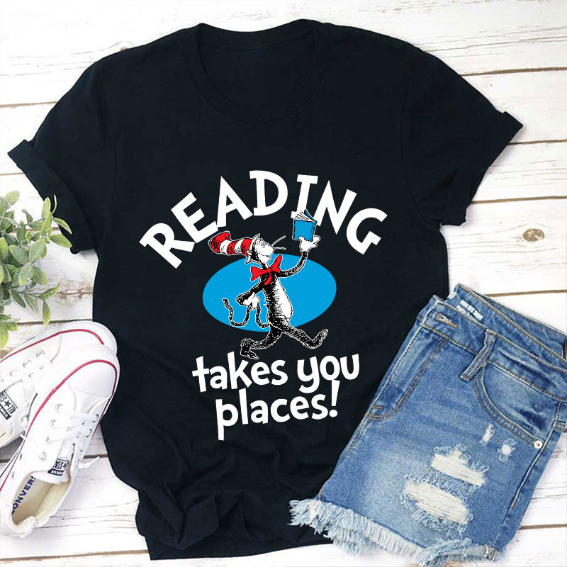 Reading Takes You Places Teacher T-Shirt Sale-Teachersgram