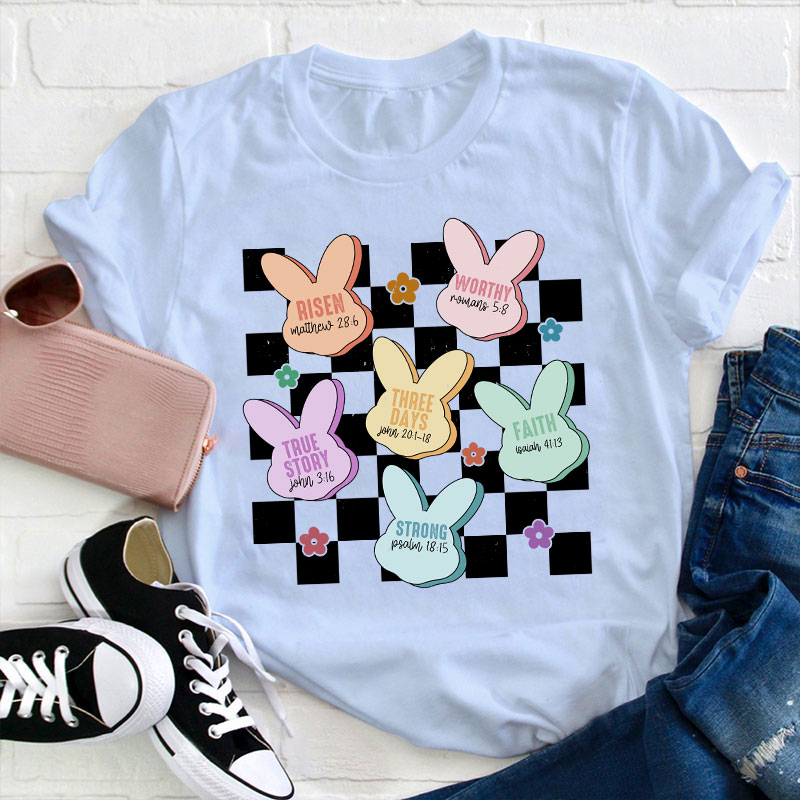 Bunny Bible Verses Checkered Teacher T-Shirt