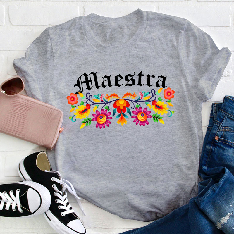 Maestra Floral Teacher T-Shirt