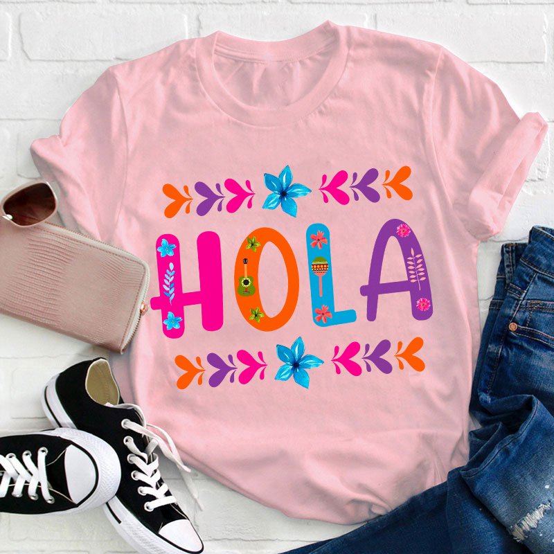 Floral Mexican Hola Teacher T-Shirt