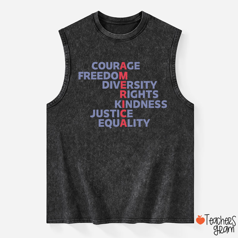 Courage Freedom Diversity Right Kindness Justice Equality America Teacher Washed Tank Top