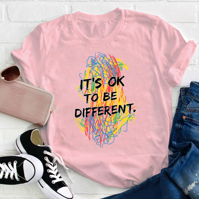 Colorful Crayon It's Ok To Be Different Teacher T-Shirt