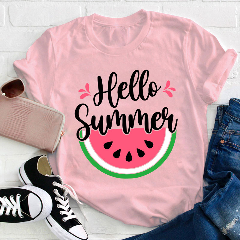 Watermelon Summer Hello Summer Teacher T-Shirt Sale-Teachersgram
