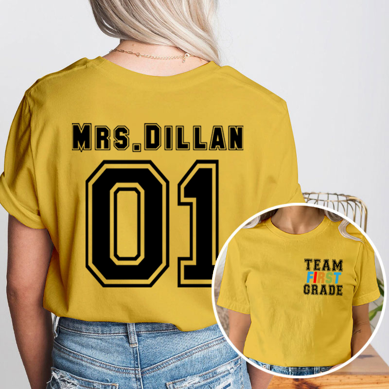 Personalized Retro Team Grade Teacher Two Sided T-Shirt