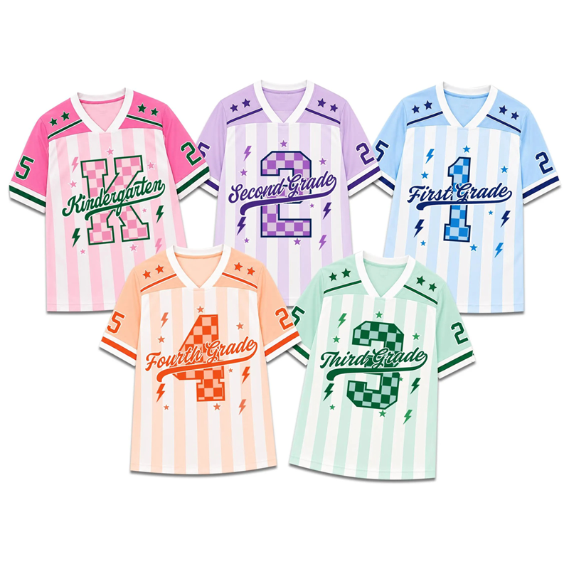 Personalized Grade Pastel Stripe Check Number Teacher Mesh Jersey
