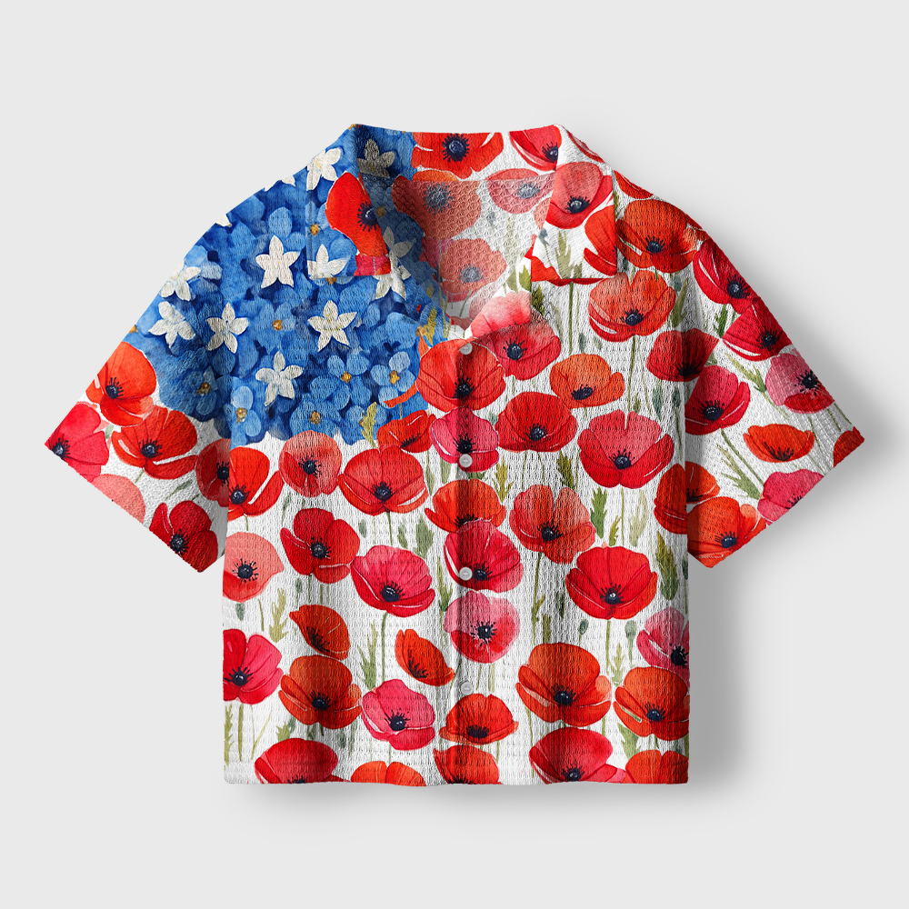 Floral USA Flag 250th Anniversary Teacher Crochet Crop Camp Shirt