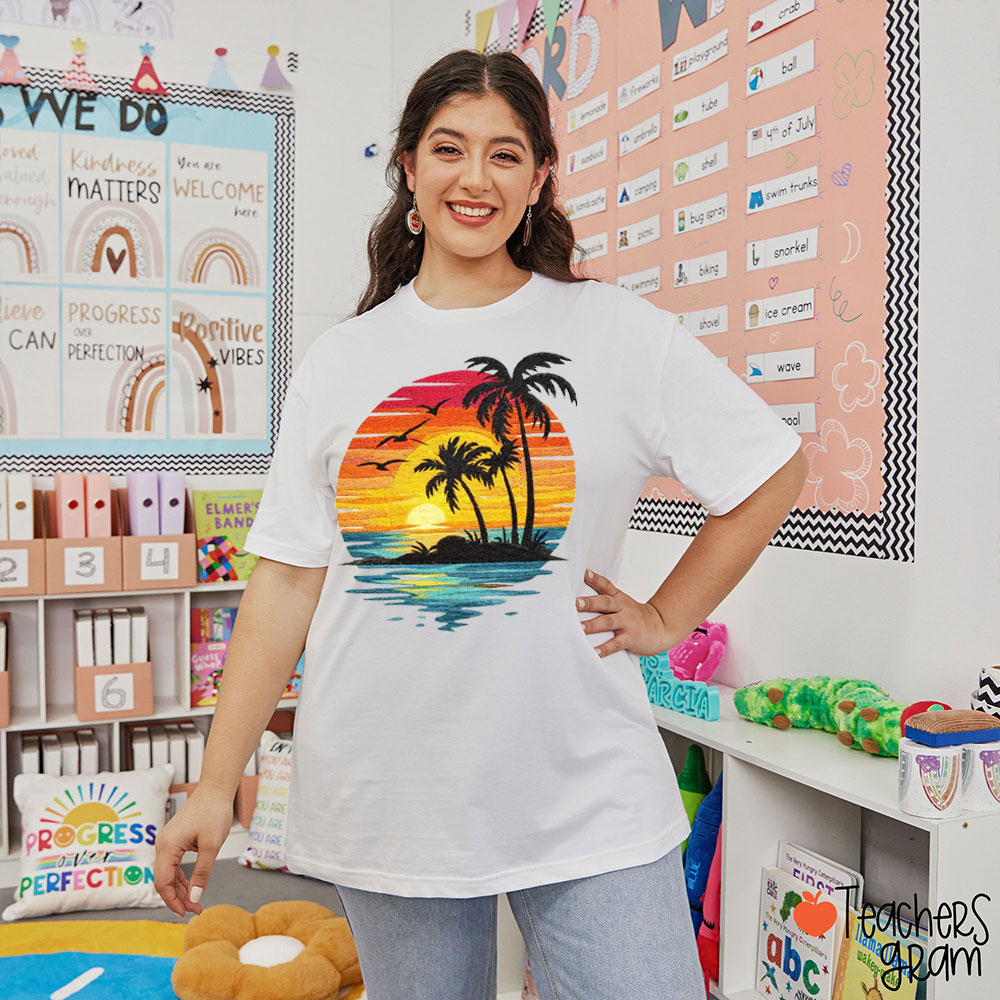 Beach Sunset Summer Vibes Teacher T-Shirt