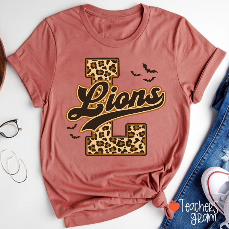 Personalized Mascot Halloween Letter Teacher T‑Shirt