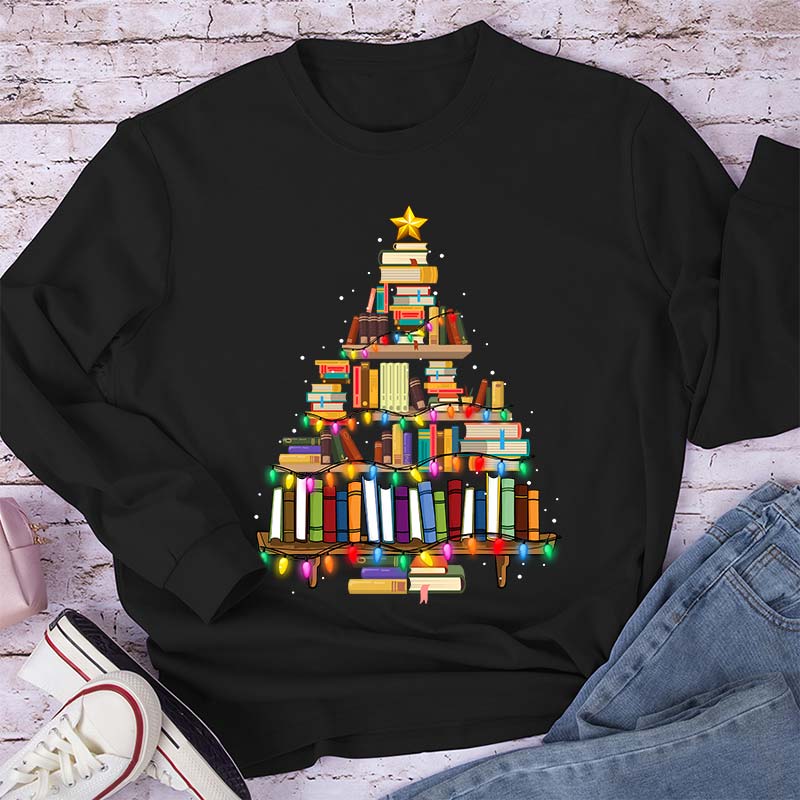 Book Christmas Tree Teacher Long Sleeve T-Shirt