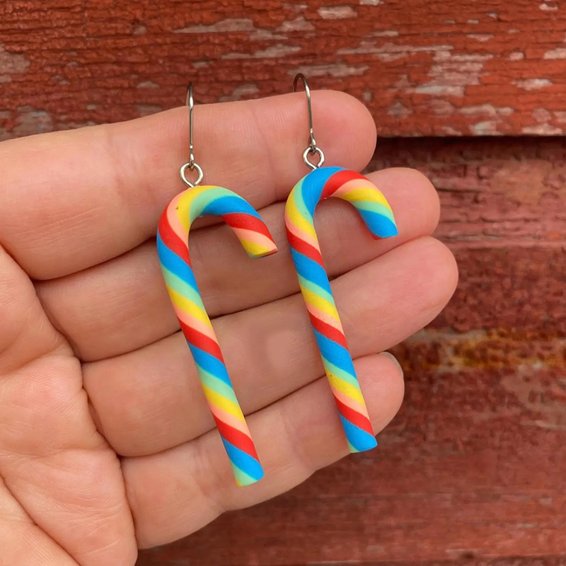 Candy Cane Polymer Clay Teacher Earrings