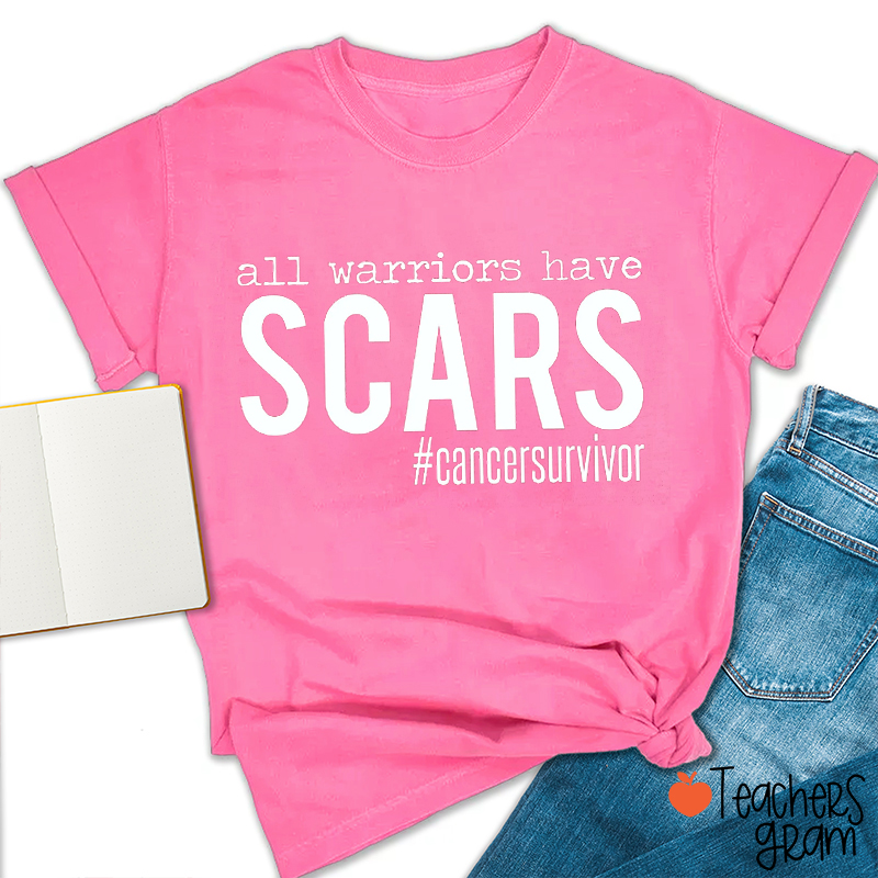Personalized Hashtag All Warriors Have Scars Teacher T-Shirt