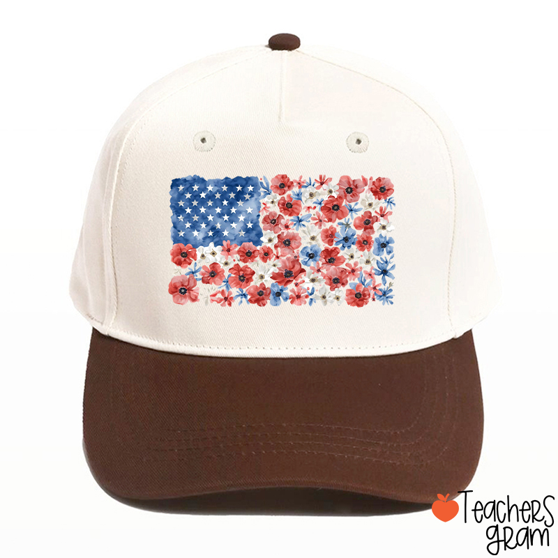 Vintage Floral USA Flag Teacher Baseball Cap