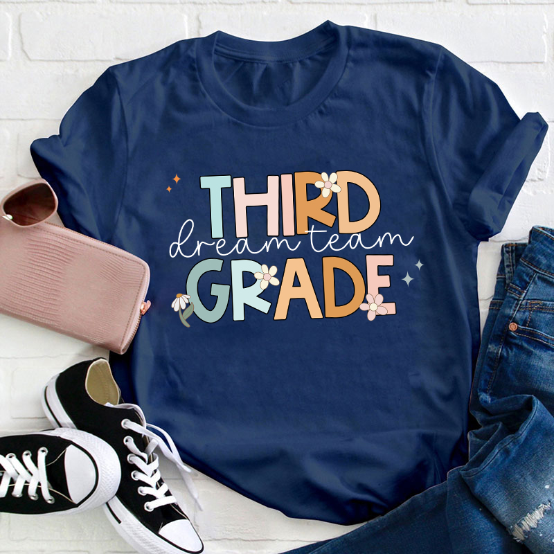 Personalized Grade Colorful Flowers Teacher T-Shirt