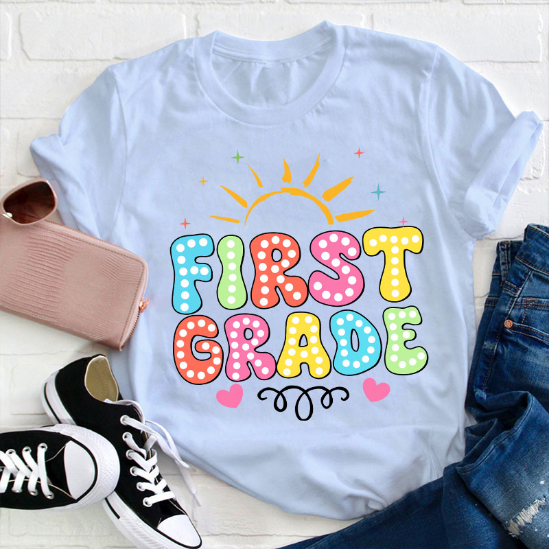Personalized Neon Light And Sunshine Hello My Grade Teacher T-Shirt
