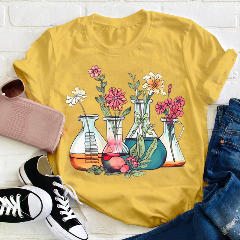 Floral Beakers Chemistry Lab Teacher T-Shirt