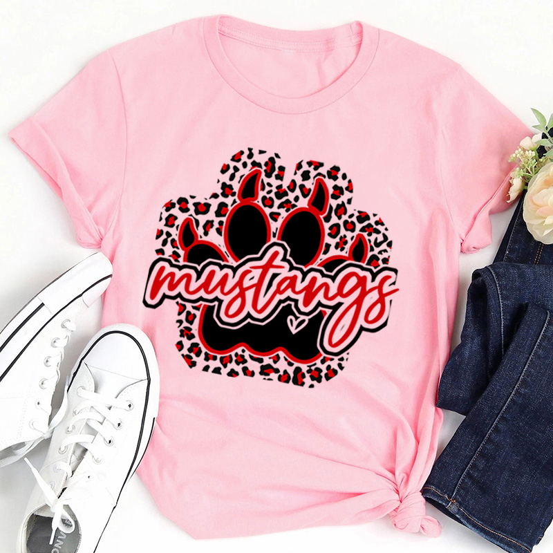 Personalized Leopard Print Stroke Mascot Icon Teacher T-Shirt